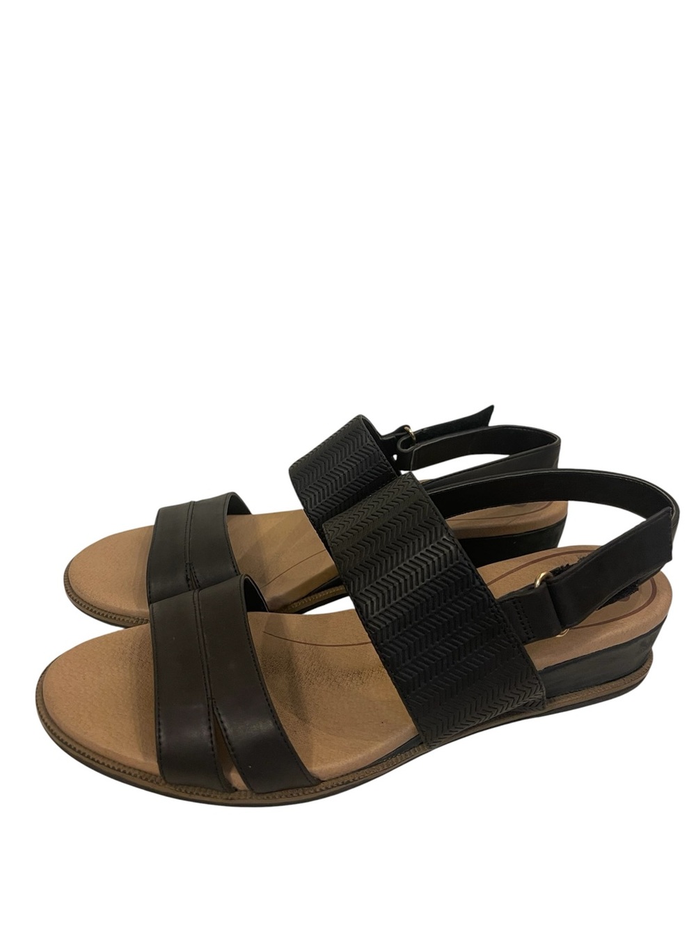 Dr. Scholl's Freestone Black and Tan Dual-Strap Slingback Sandals Shoes - Picture 2 of 7